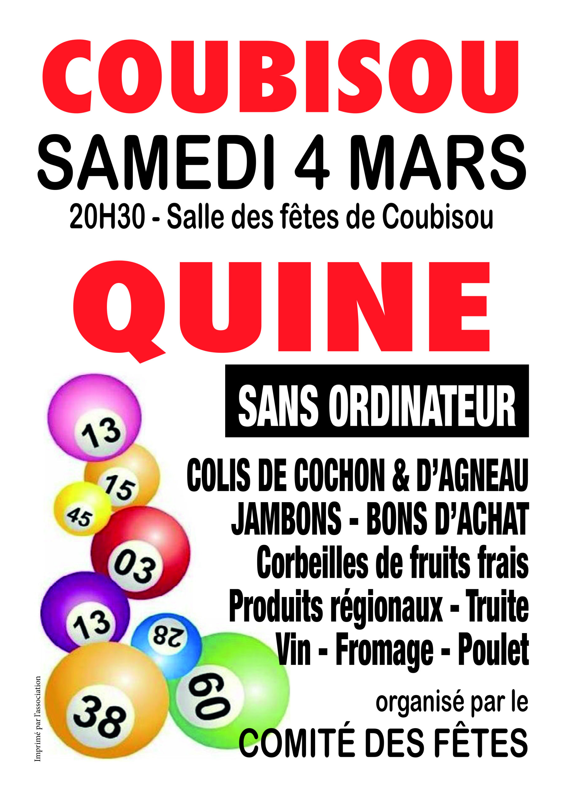 Lire la suite à propos de l’article Quine samedi 4 mars